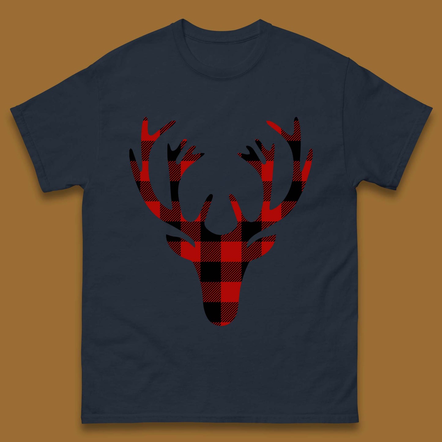 merry christmas buffalo plaid deer head t shirt
