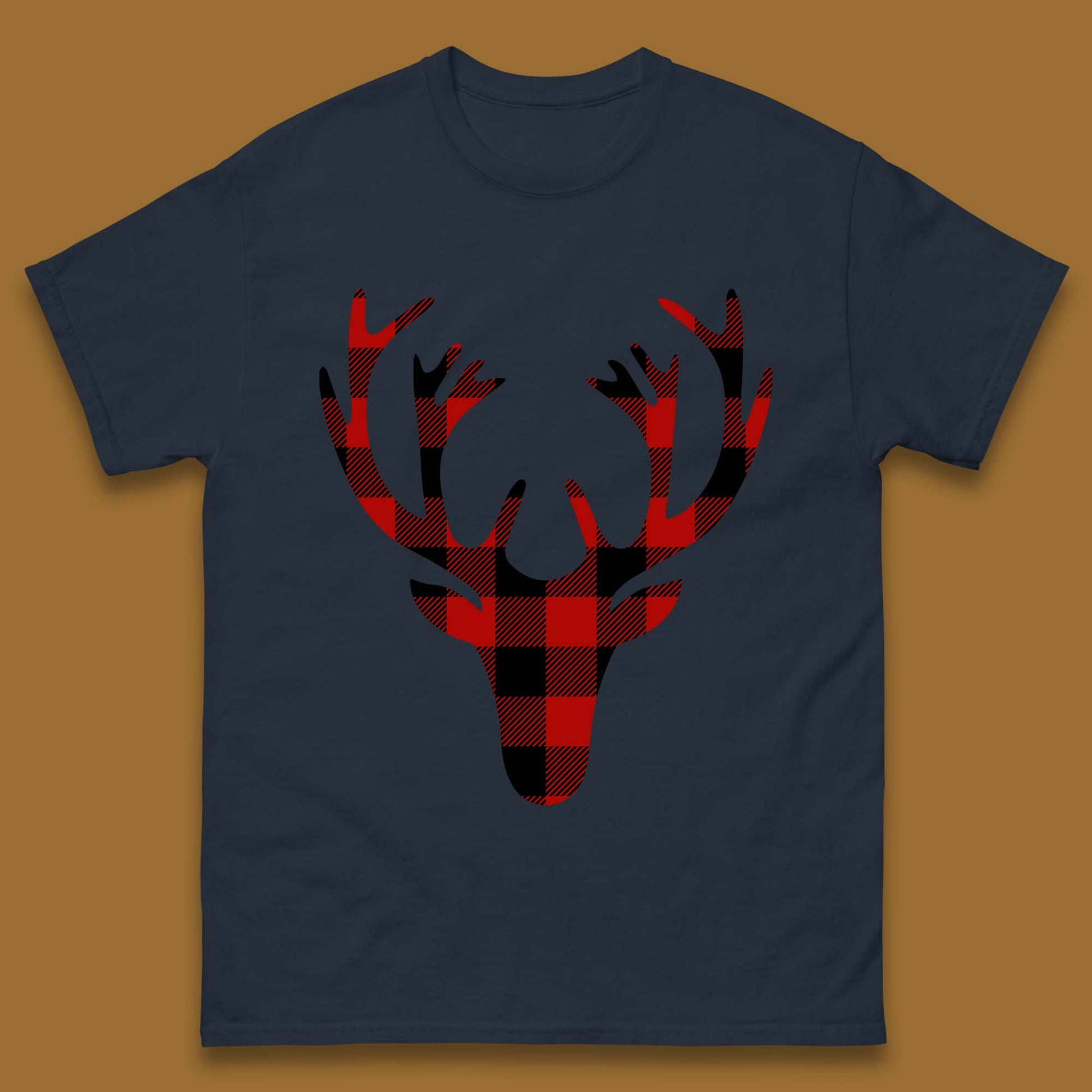 merry christmas buffalo plaid deer head t shirt