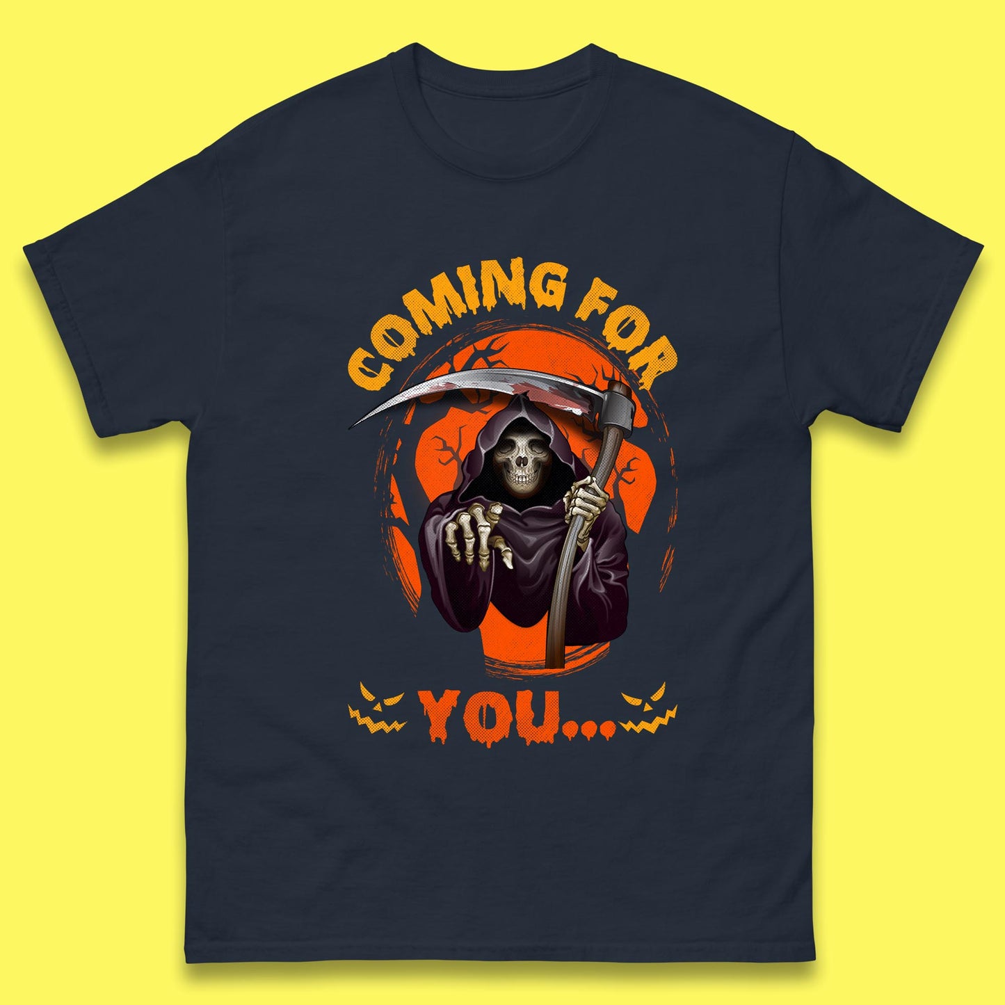 Coming For You Grim Reaper Halloween Skeleton With Scythe Halloween Ghost Mens Tee Top