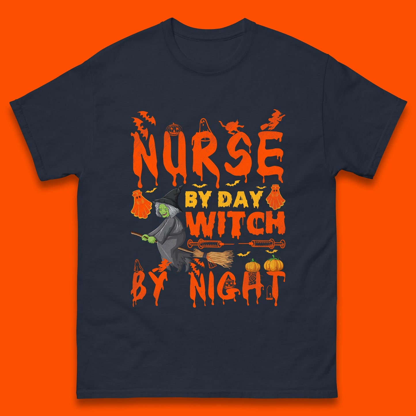 Nurse By Day Witch By Night Halloween Funny Nursing Spooky Nurse Mens Tee Top