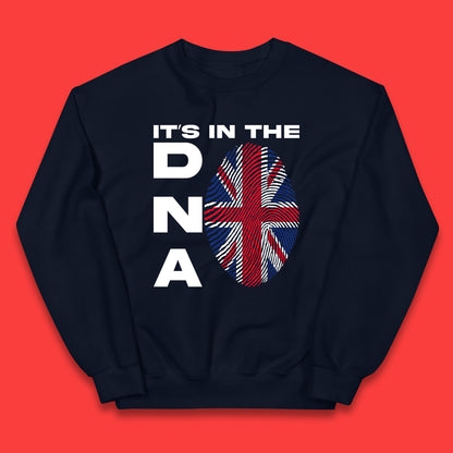 It's In My DNA Uk Union Jack Flag Fingerprint United Kingdom London Souvenirs British Flag Kids Jumper
