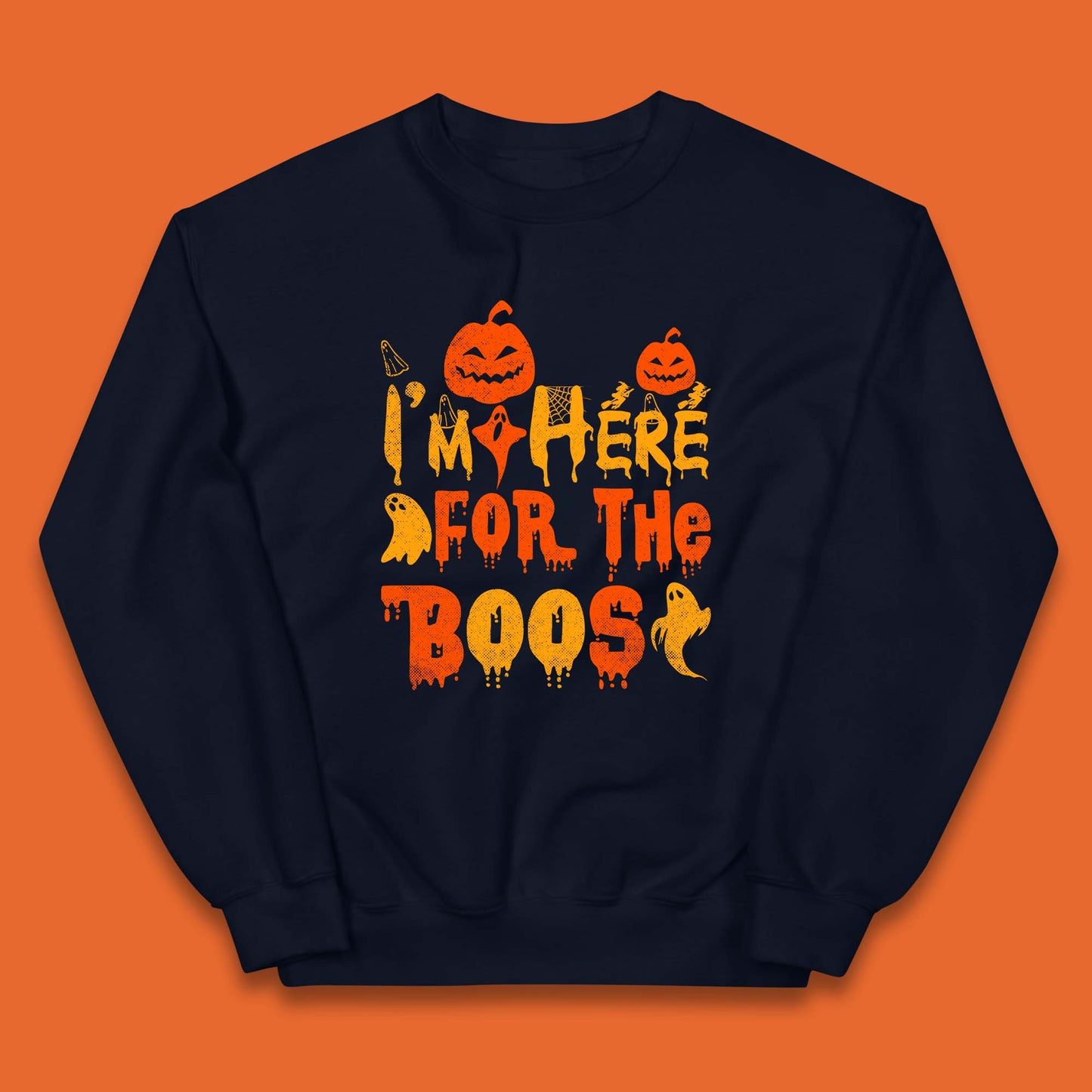 I'm Here For The Boos Halloween Pumpkin Ghost Horror Scary Kids Jumper