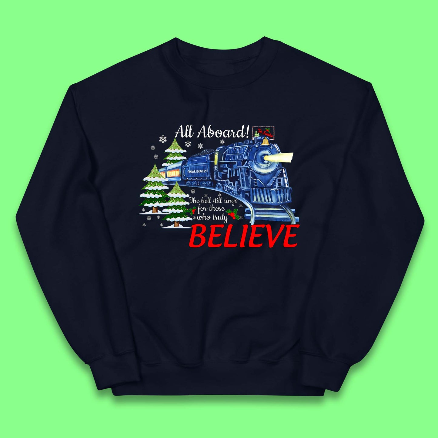 All Abroad Believe Christmas Train Kids Jumper