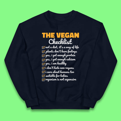 The Vegan Checklist Vegan Activism Funny Pro Vegetarian Checklist Kids Jumper