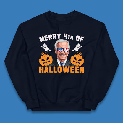 Merry 4th Of Halloween Funny Confused Joe Biden 4th Of July Kids Jumper