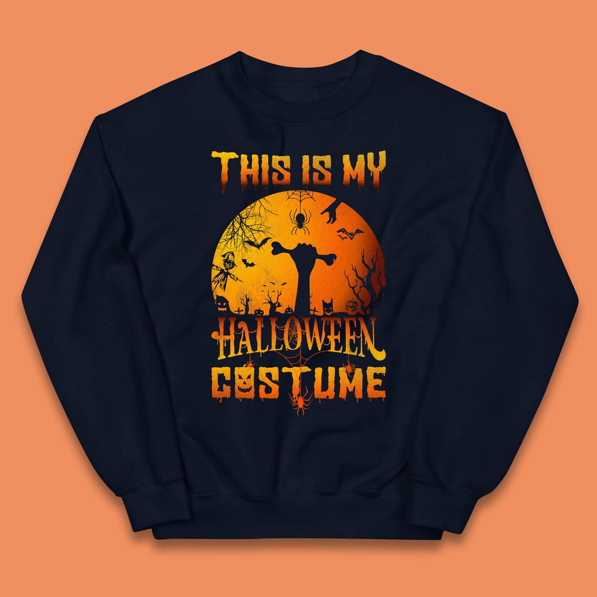 This Is My Halloween Costume Zombie Hand Rising Out Of A Graveyard & Holding Bone In Spooky Night Kids Jumper