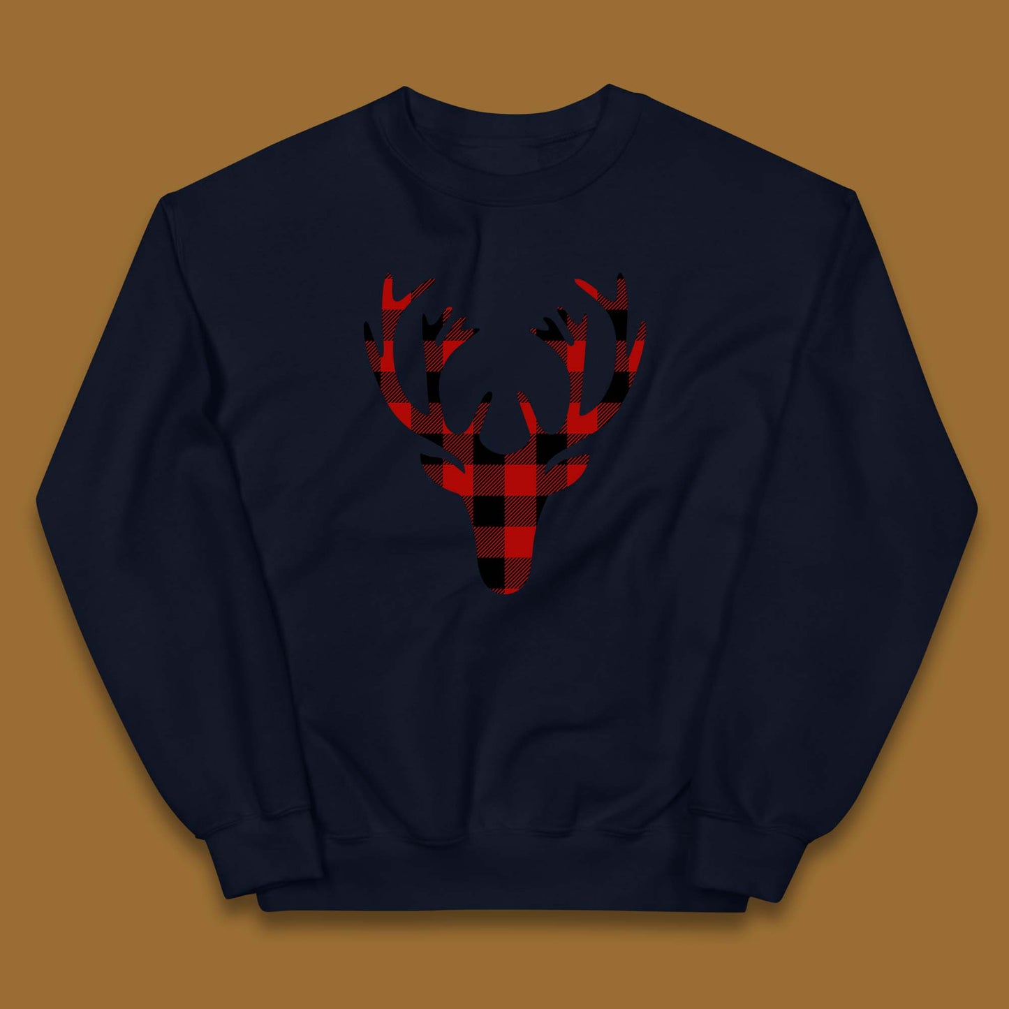 merry christmas buffalo plaid deer head jumper