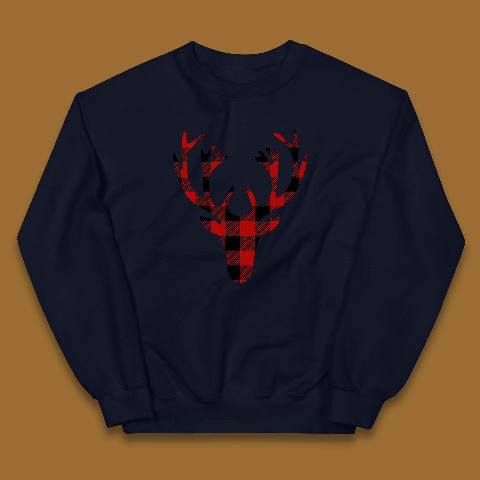 merry christmas buffalo plaid deer head jumper