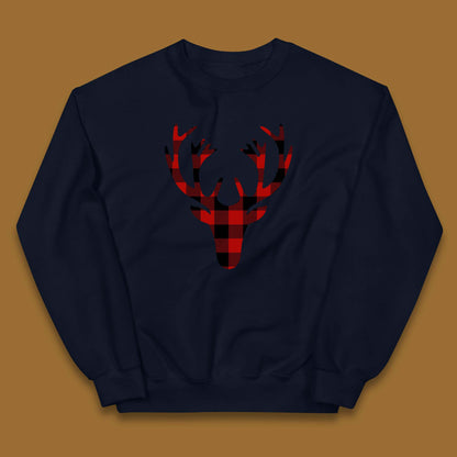 merry christmas buffalo plaid deer head jumper