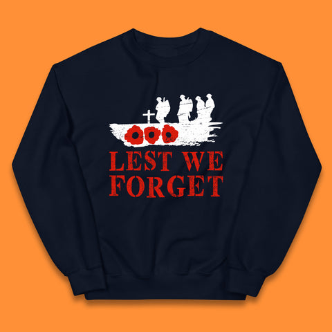 Lest We Forget Poppy Flower British Armed Force Remembrance Day Always Remember Our Heroes Kids Jumper