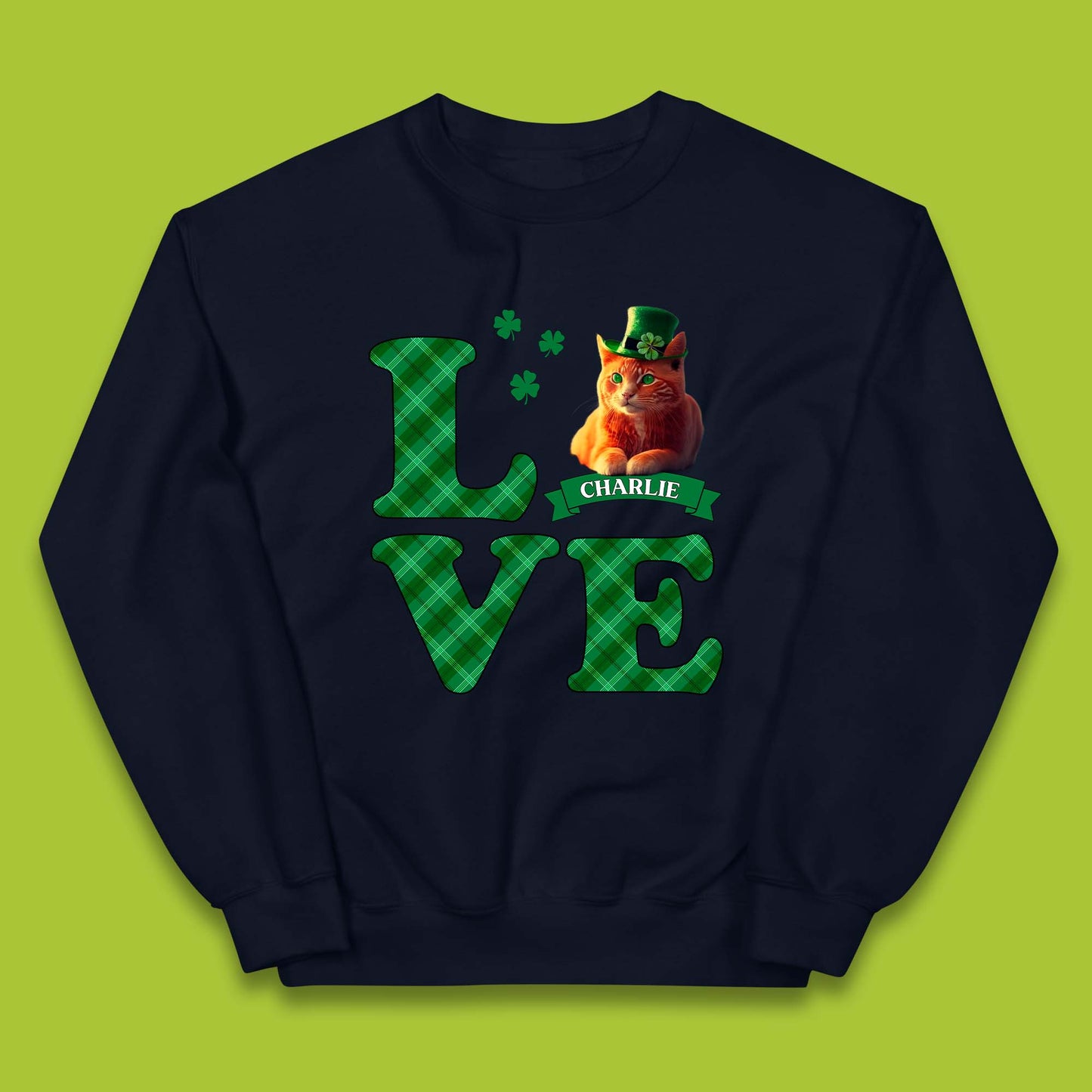 Personalised Love St. Patrick's Cat Kids Jumper