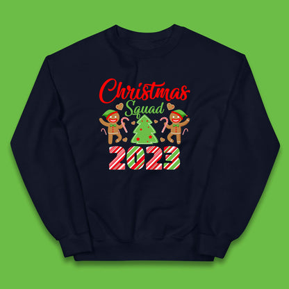 Christmas Squad 2023 Christmas Tree Xmas Gingerbread Man with Candy Cane Kids Jumper