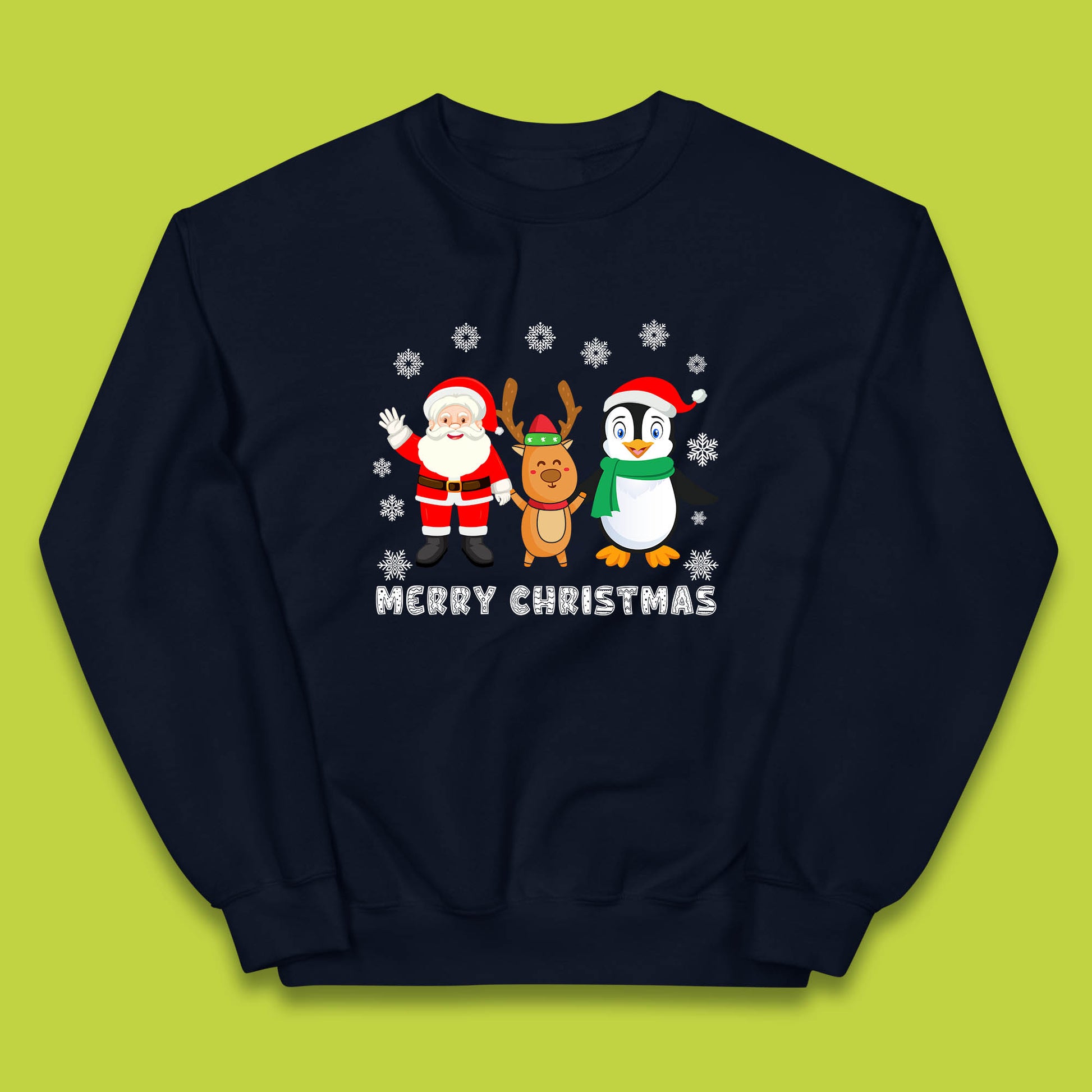 merry christmas penguin santa claus and reindeer jumper