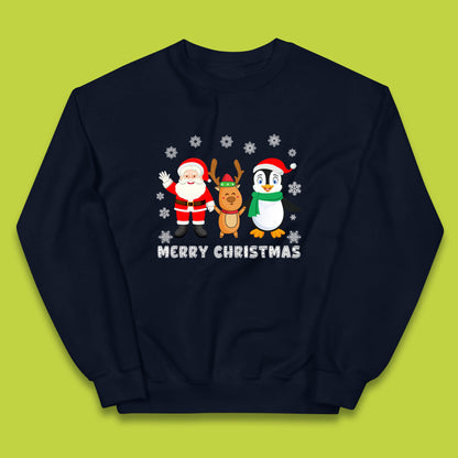 merry christmas penguin santa claus and reindeer jumper