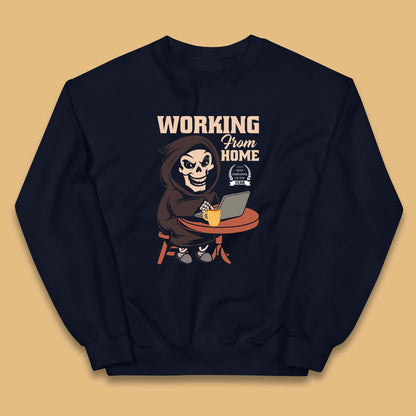 Working From Home Best Employee Of The Year Funny Death Halloween Kids Jumper