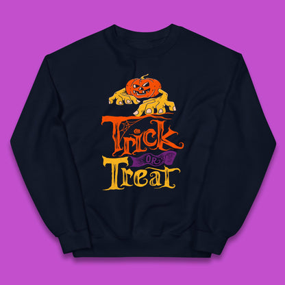 Halloween Trick Or Treat Horror Scary Evil Pumpkin With Zombie Hands Kids Jumper