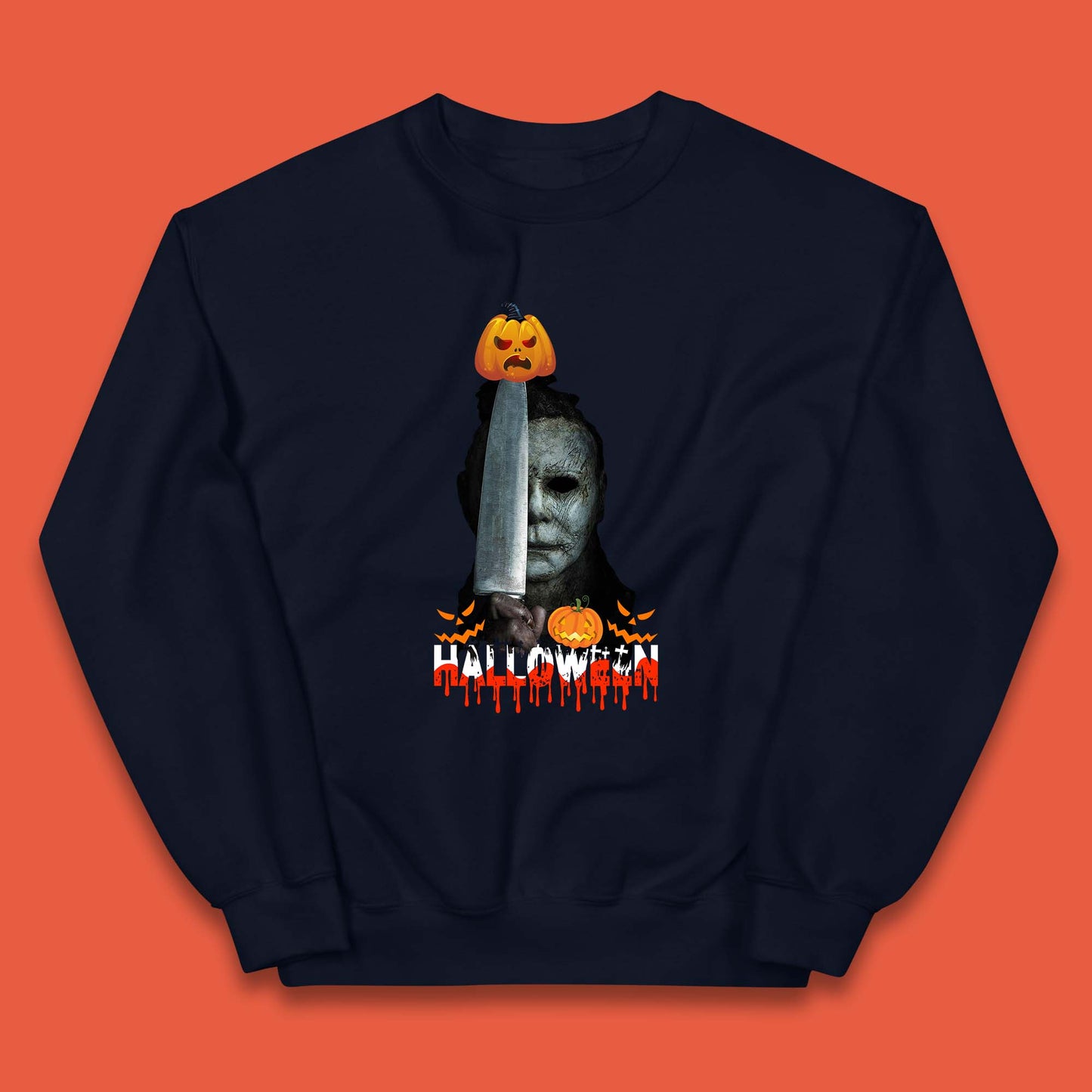 Halloween Michael Myers Holding Knife Pumpkin Horror Movie Character Serial Killer Kids Jumper