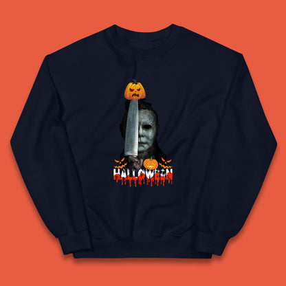 Halloween Michael Myers Holding Knife Pumpkin Horror Movie Character Serial Killer Kids Jumper