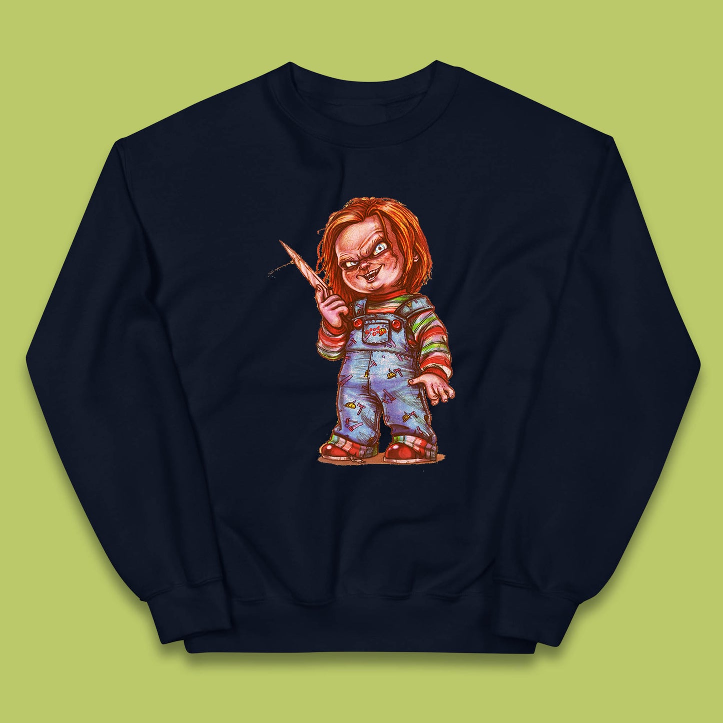 The Horror Movie Character Chucky With Knife Serial Killer Halloween Horror Movie Inspired Chucky Kids Jumper