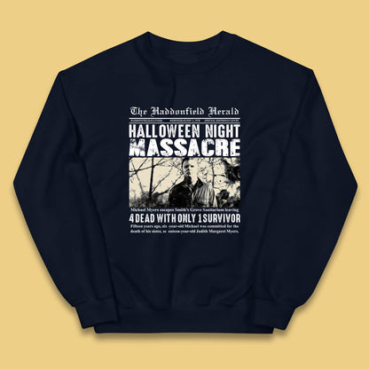 Vintage Halloween Night Massacre 1978 Halloween Newspaper Horror Michael Myers Kids Jumper