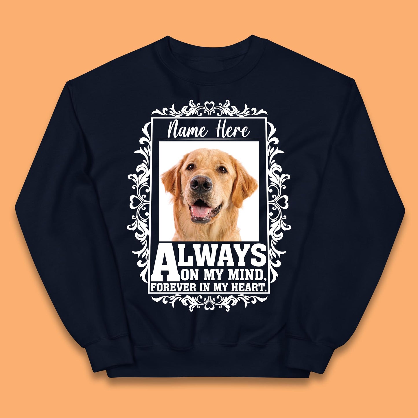 Personalised Pet Always On My Mind Forever In My Heart Custom Photo Memorial Kids Jumper
