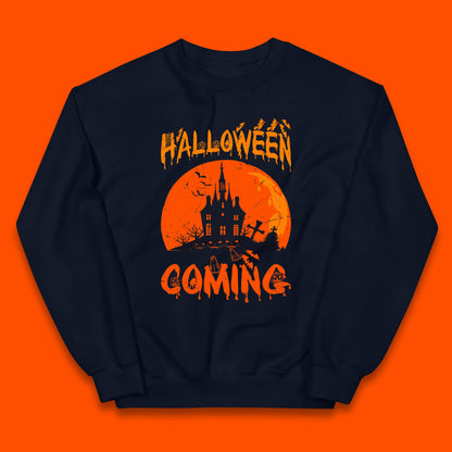 Halloween Coming Horror Scary Ghost Haunted House Spooky Season Kids Jumper