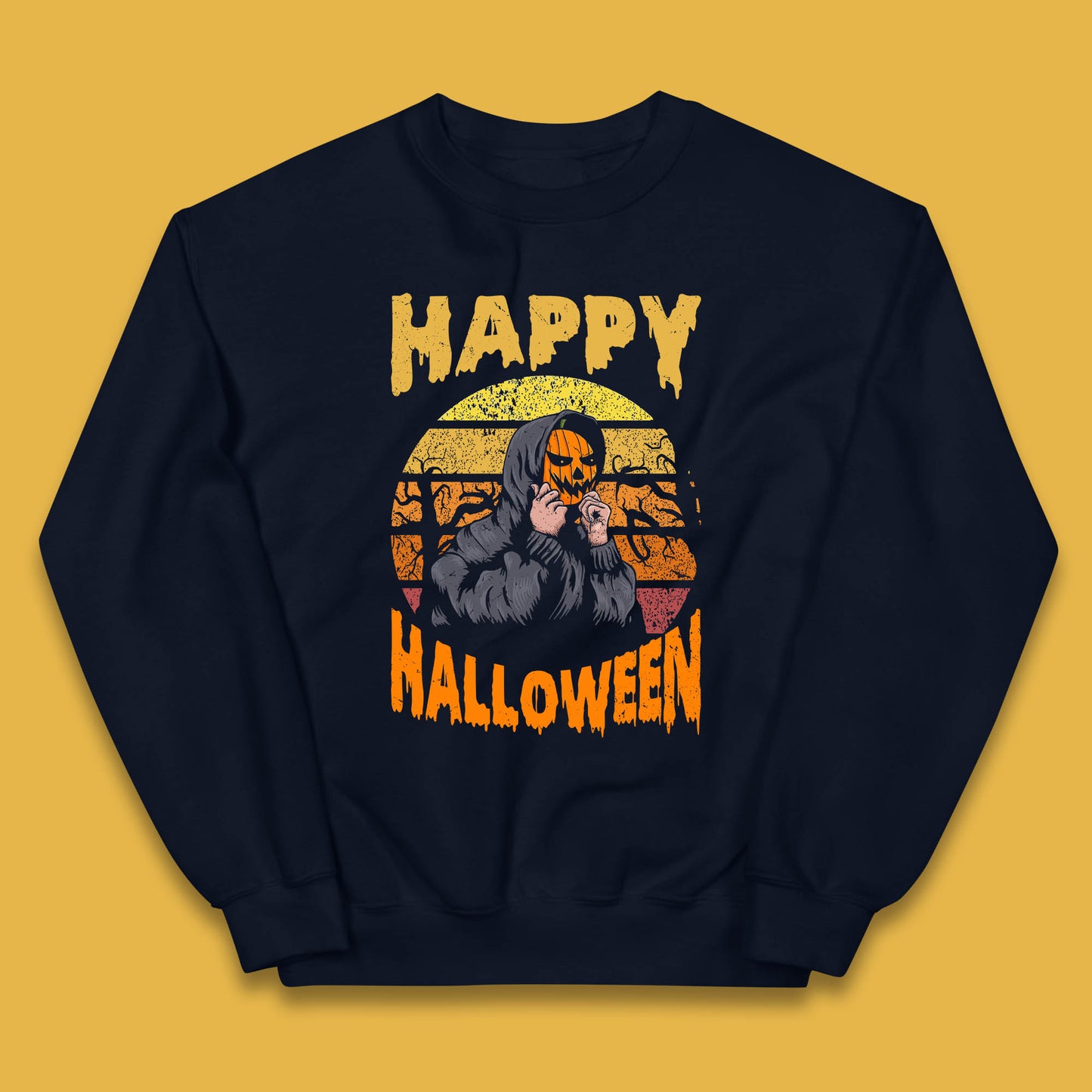 Happy Halloween Jack O Lantern Pumpkin Head Horror Scary Vintage Retro Halloween Kids Jumper
