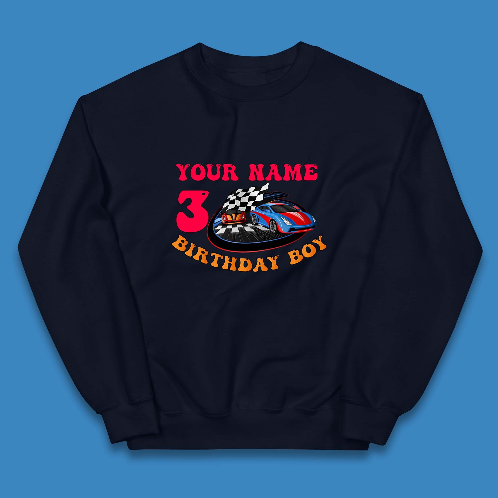 Personalised Race Car Birthday Boy Your Name And Age Racing Car Birthday Theme Party Kids Jumper