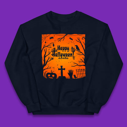 Happy Halloween Witch Hand Cross Sign Scary Pumpin Spooky Terrific Halloween Night Kids Jumper