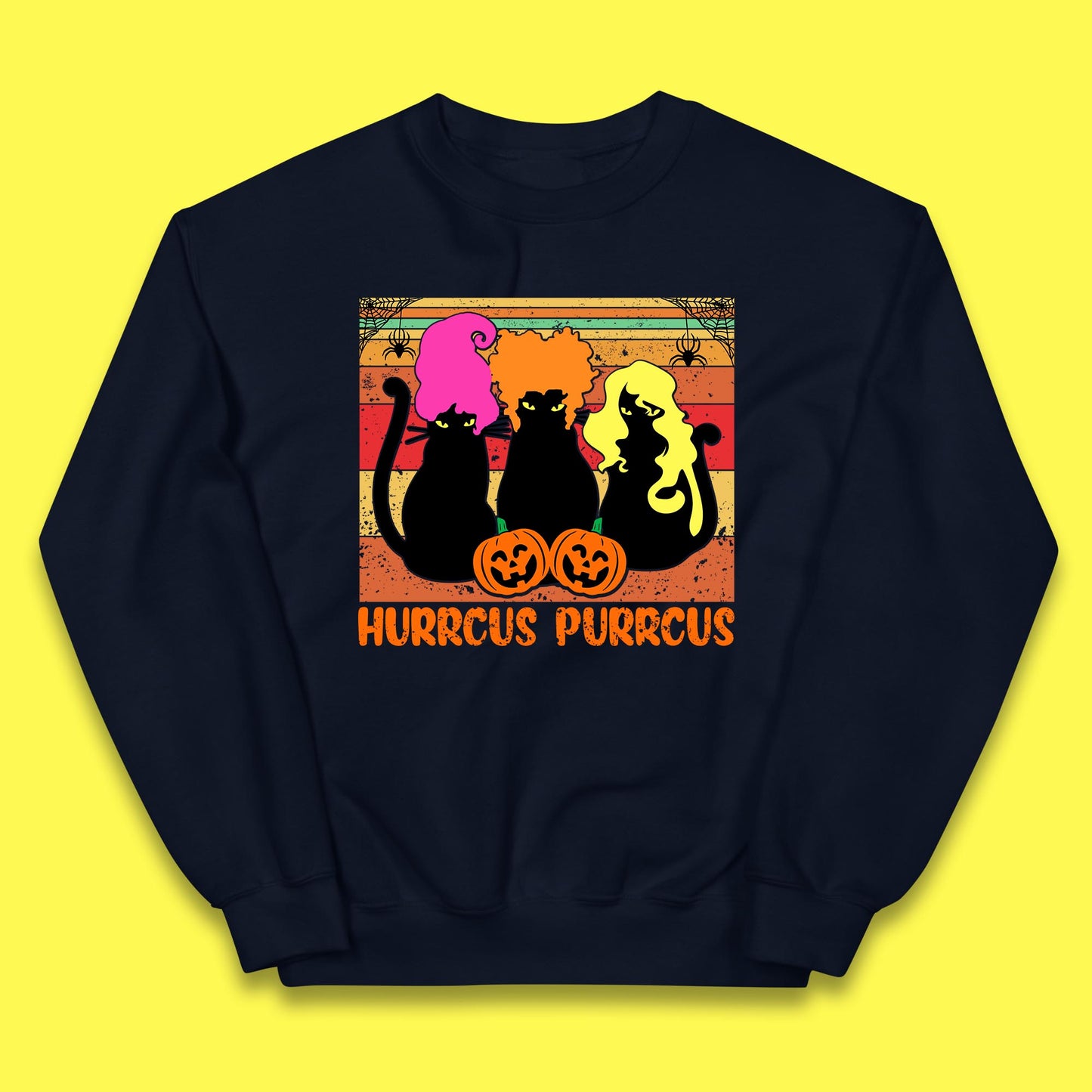 Vintage Halloween Witches Hurrcus Purrucs Scary Cat Horror Pumpkin Faces Hocus Pocus Halloween Costume Kids Jumper