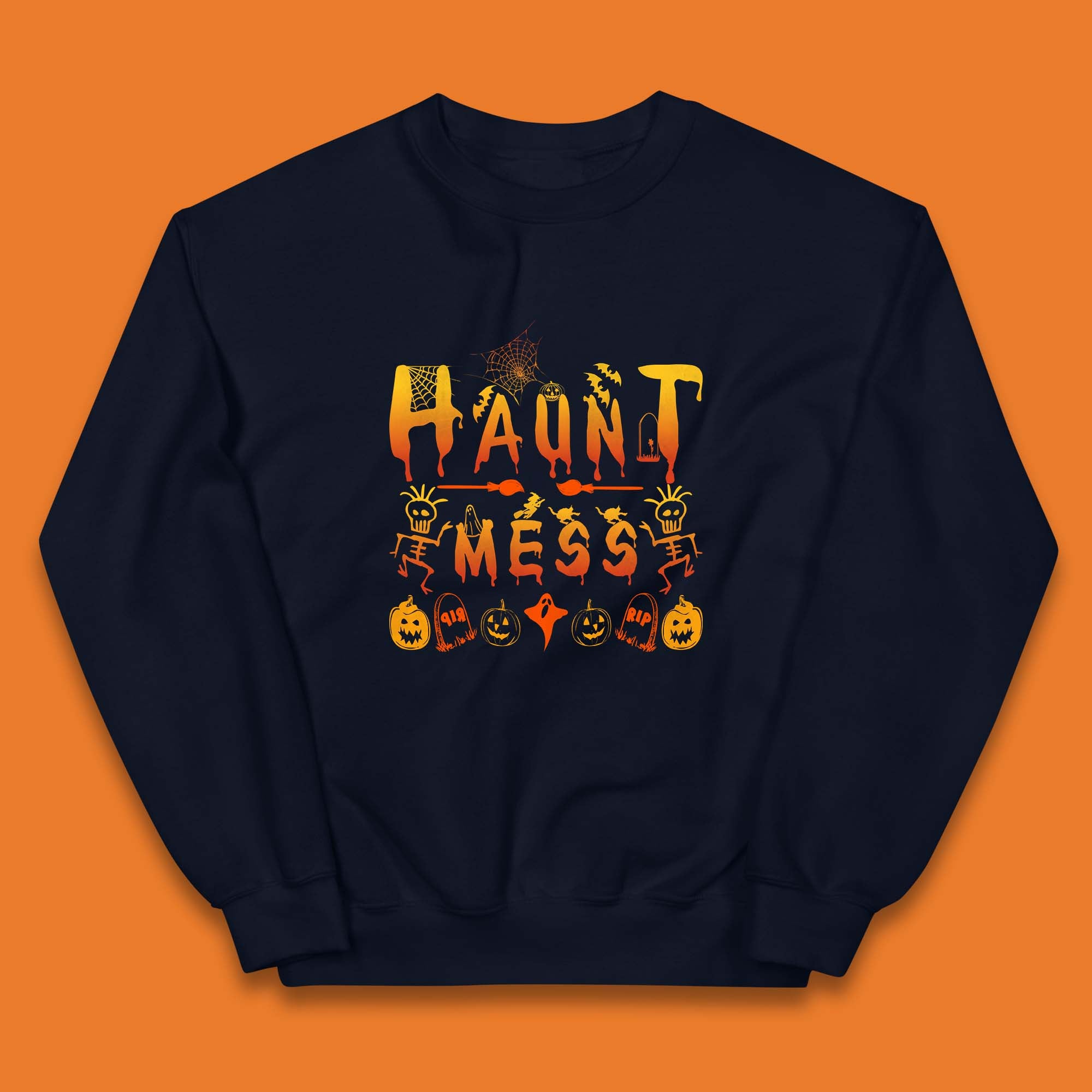 Haunt Mess Halloween Ghost Horror Scary Spooky Ghost Costume Kids Jumper