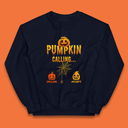 Halloween Pumpkin Calling Accept Decline Funny Jack O Lantern Horror Scary Phone Call Kids Jumper