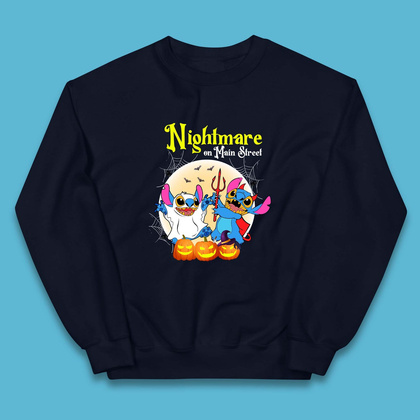Nightmare On Main Street Vintage Stitch Halloween Devil Ghost Stitch Disney Halloween Lilo & Stitch Disney Trip Kids Jumper