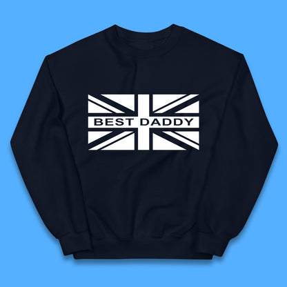 Best Daddy Vintage Union Jack Great Britain United Kingdom England Flag Patriotic Dad Father's Day Kids Jumper