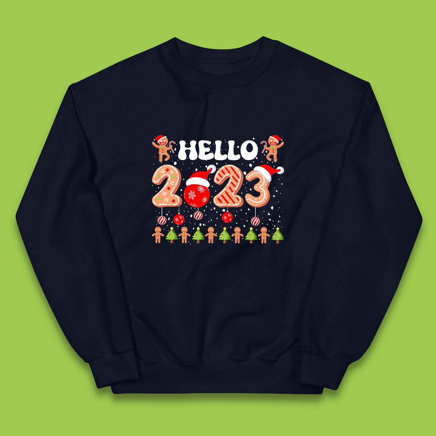 Hello 2023 Merry Christmas Gingerbread Xmas Cookies Kids Jumper