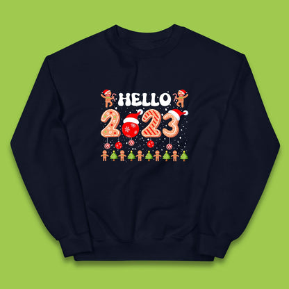 Hello 2023 Merry Christmas Gingerbread Xmas Cookies Kids Jumper