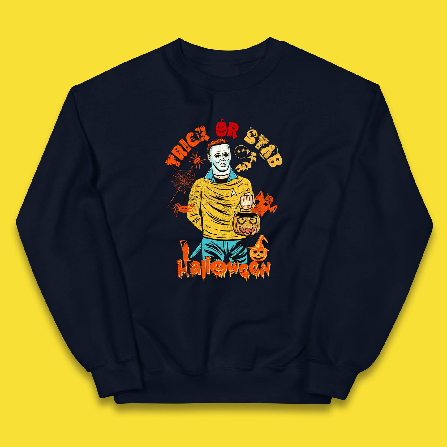 Trick Or Stab Halloween Michael Myers Stab Trek Trick Or Treat Kids Jumper