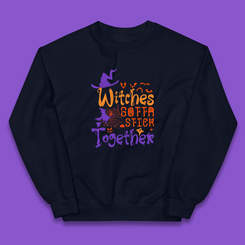 Witches Gotta Stick Together Funny Halloween Witchy Kids Jumper