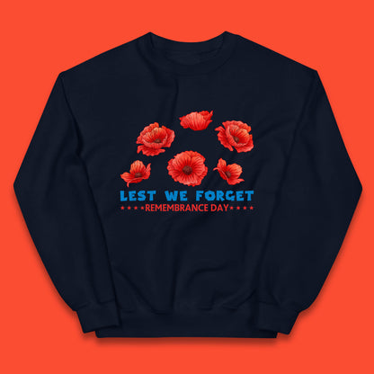 Lest We Forget Remembrance Day Poppy Flowers British Armed Forces Day Kids Jumper