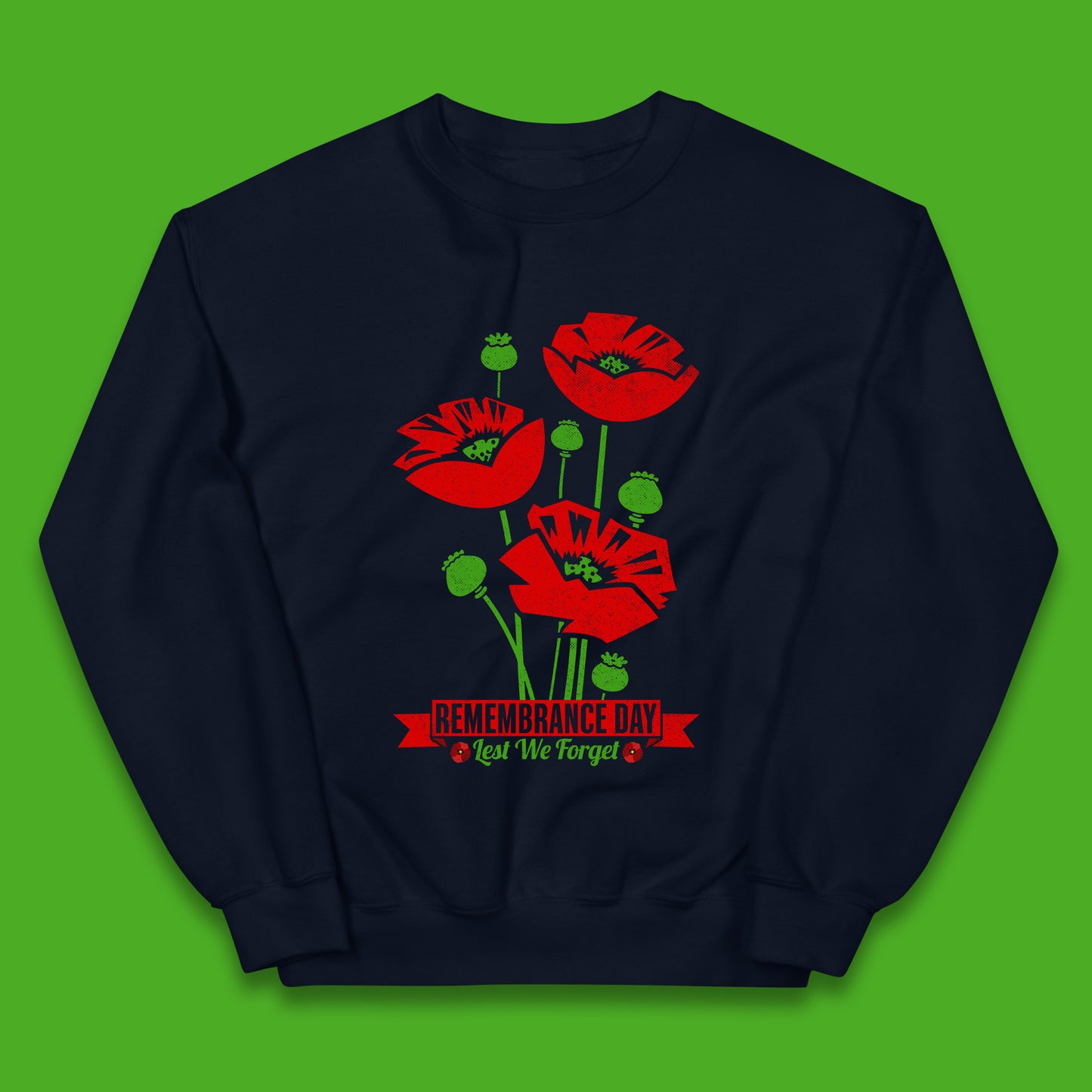 Remembrance Day Lest We Forget British Armed Forces Poppy Flower Kids Jumper