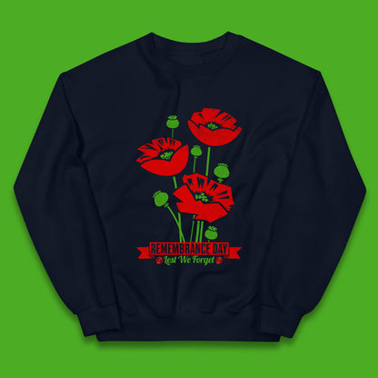Remembrance Day Lest We Forget British Armed Forces Poppy Flower Kids Jumper