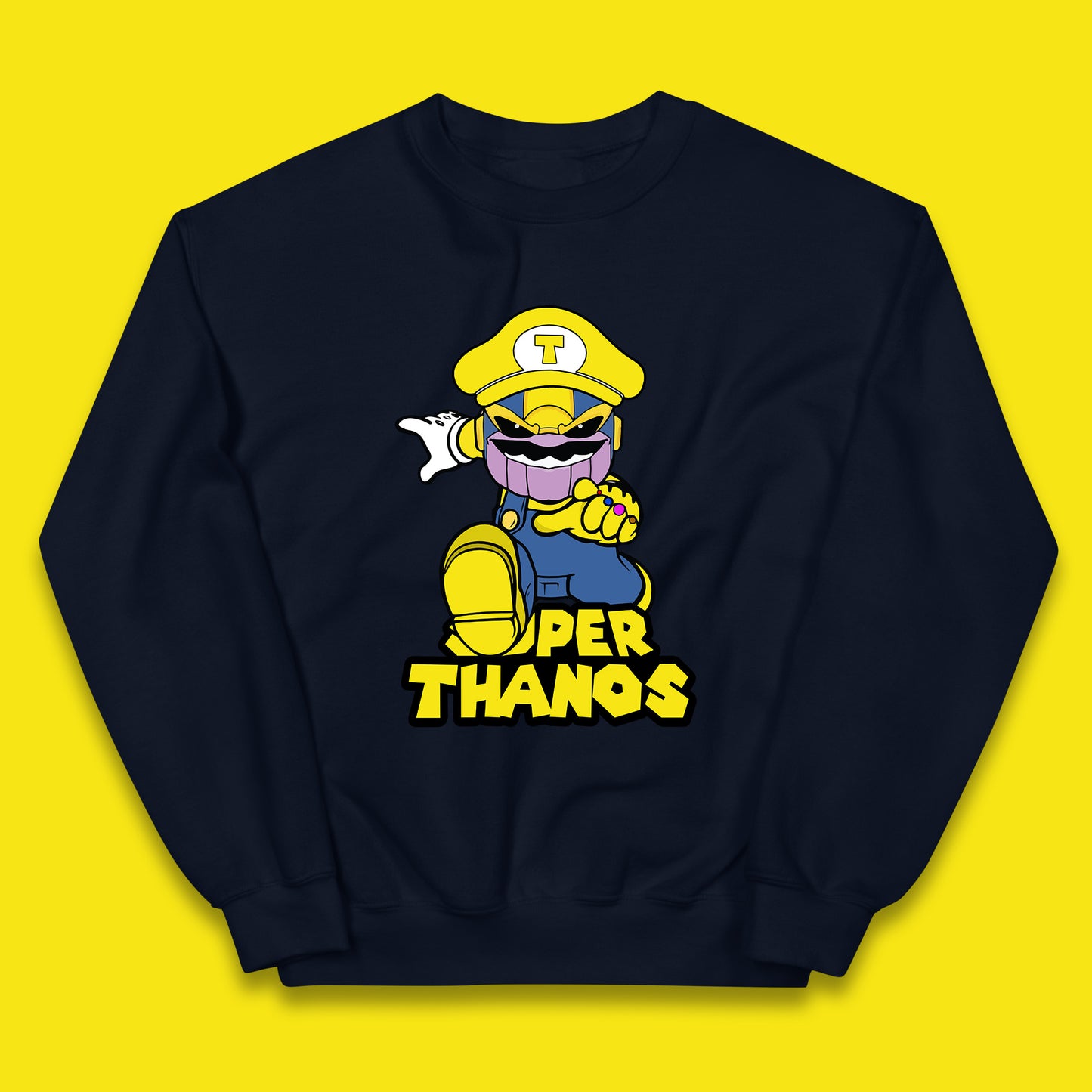 Super Thanos Marvel Infinity Gauntlet Super Mario Spoof Marvel Nintendo Game Series Wario Thanos Fictional Character Kids Jumper