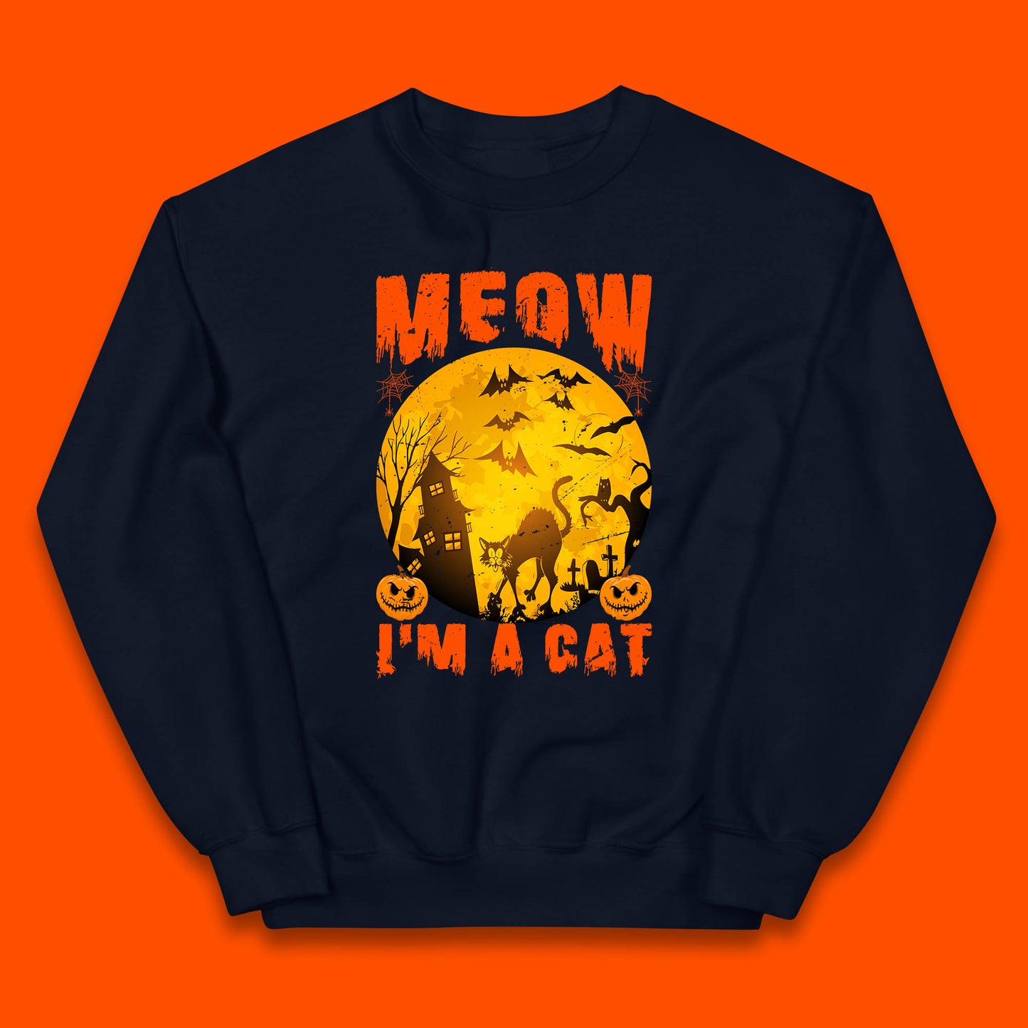 Meow I'm A Cat Halloween Black Cat Horror Scary Haunted House Kids Jumper