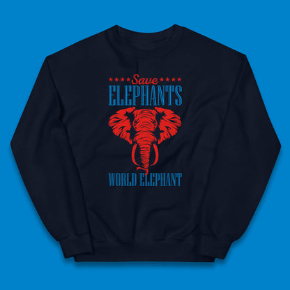 Save The Elephants World Elephant Day Zoo Animal Wildlife Kids Jumper