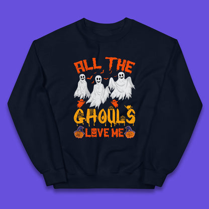 All The Ghouls Love Me Halloween Funny Horror Spooky Boo Ghost Kids Jumper