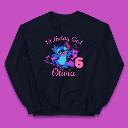 Personalised Birthday Girl Disney Stitch Your Name And Birthday Year Lilo & Stitch Cartoon Kids Jumper