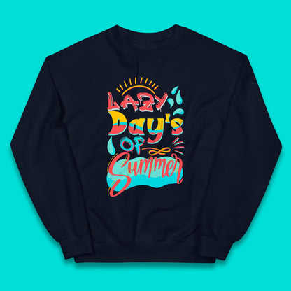 Lazy Days Of Summer Vintage Retro Sunset Surfer Beach Holiday Trip Kids Jumper
