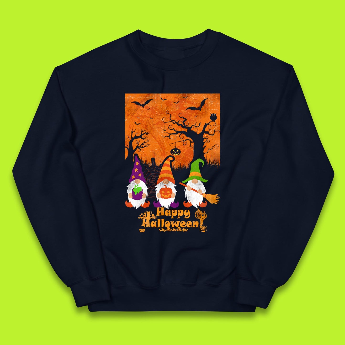 Happy Halloween Gnomies Spooky Witch Gnomes Scary Halloween Trees Gnome Lover Kids Jumper