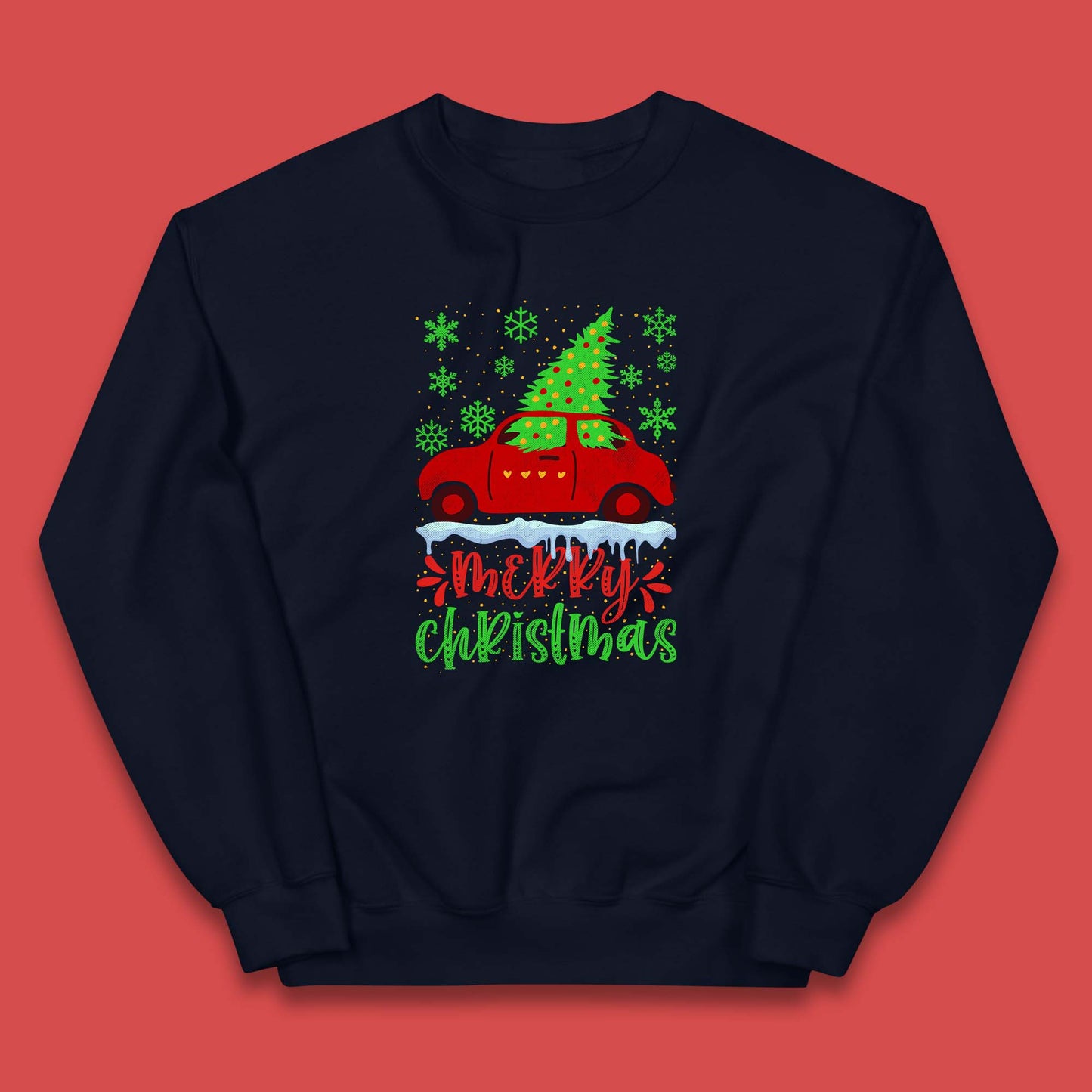 merry christmas red car sweatshirt