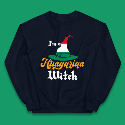 I'm A Hungarian Witch Halloween Witch Hat Hungarian Flag Kids Jumper